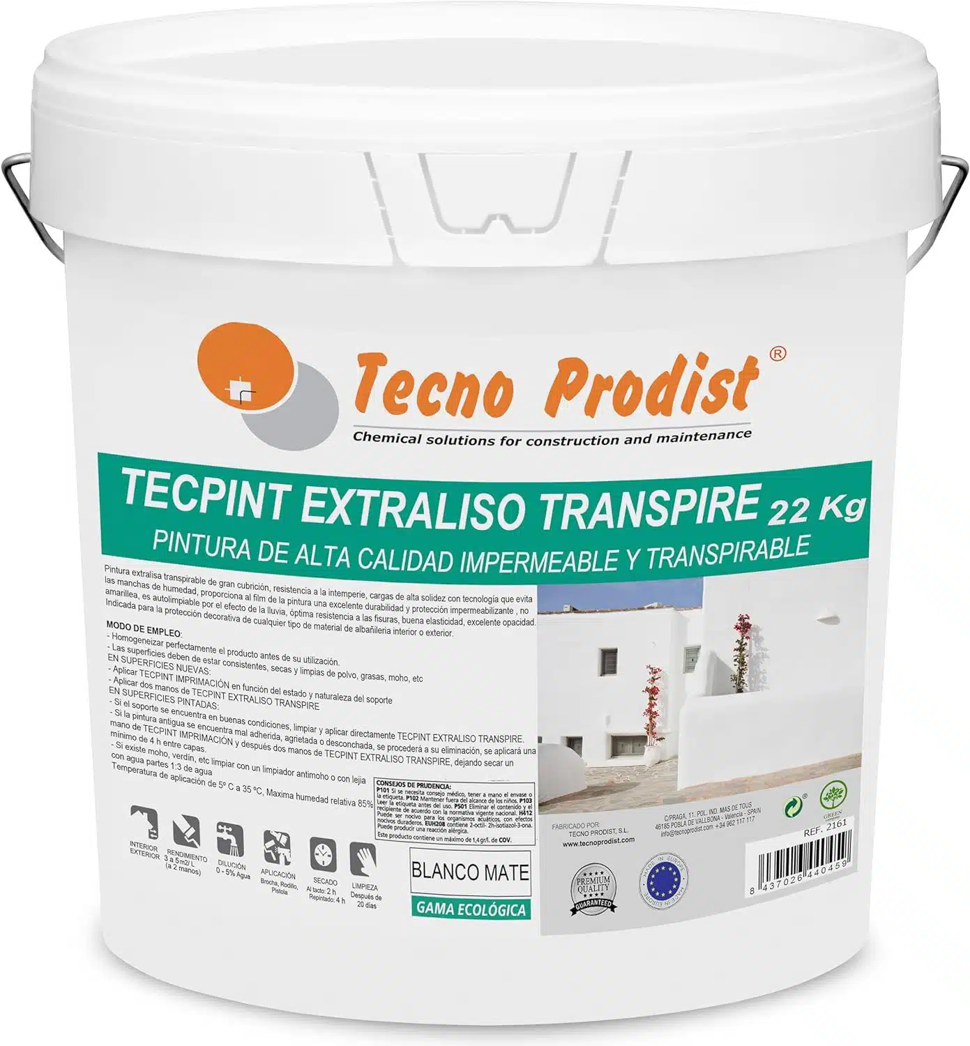 TECPINT EXTRALISO TRANSPIRE • Pintura transpirable, ecológica, impermeable (Blanco) - Imagen 5