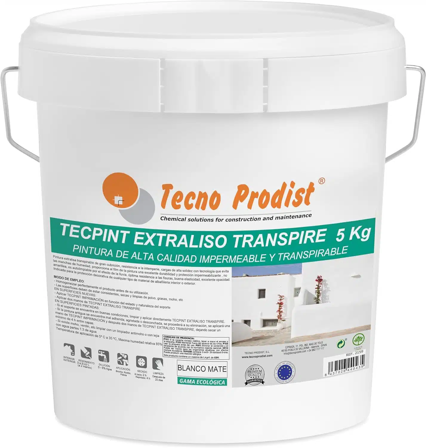 TECPINT EXTRALISO TRANSPIRE • Pintura transpirable, ecológica, impermeable (Blanco) - Imagen 2